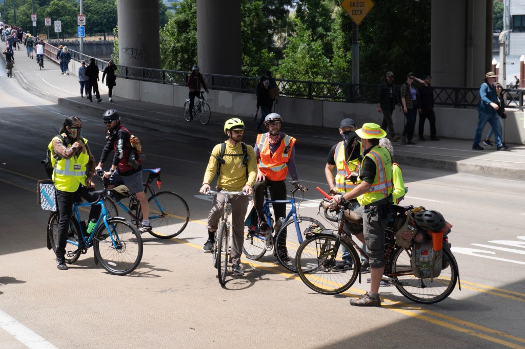 50501 volunteers helping guide the march.