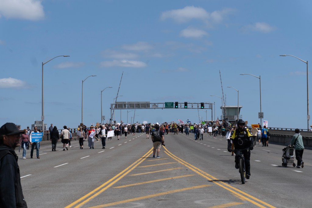 March crossing over the Morrison Bridge.