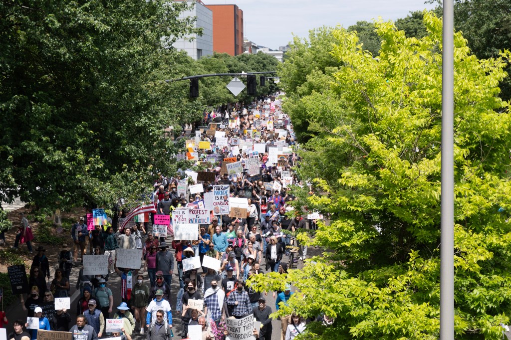 No Kings Protest starts march down Naito parkway.